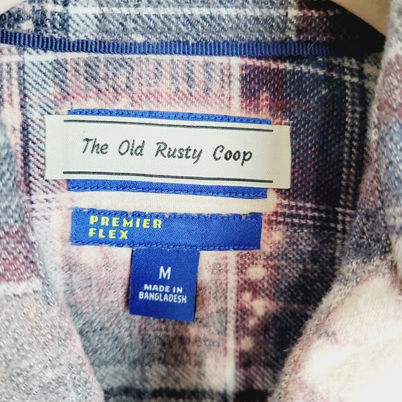 The Old Rusty Coop womens blue and red plaid bleach dyed flannel shirt size med - Picture 3 of 8